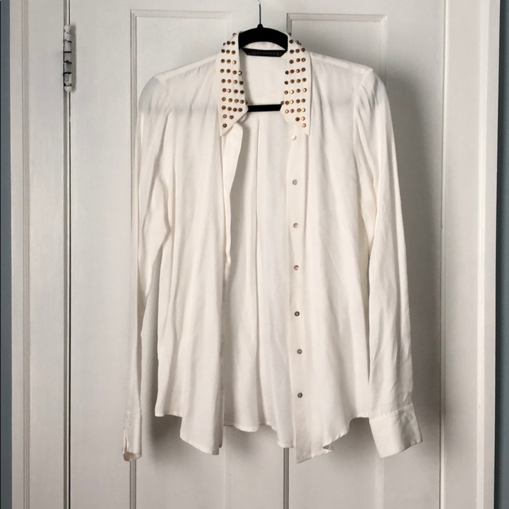 Zara studded collar white dress shirt button up